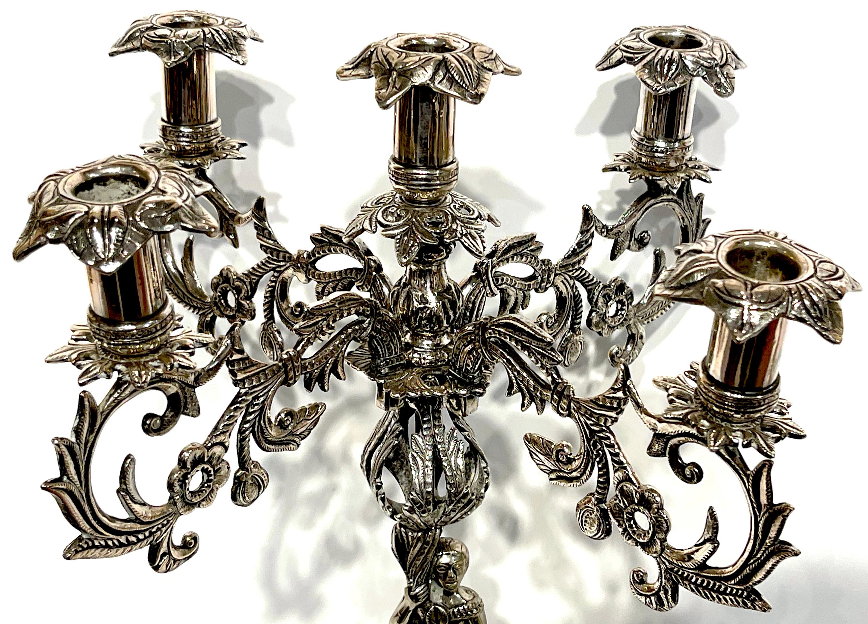 Pair of 19th Century Spanish Colonial Exotic Tobacco Leaf 5-Light Candelabra For Sale 3