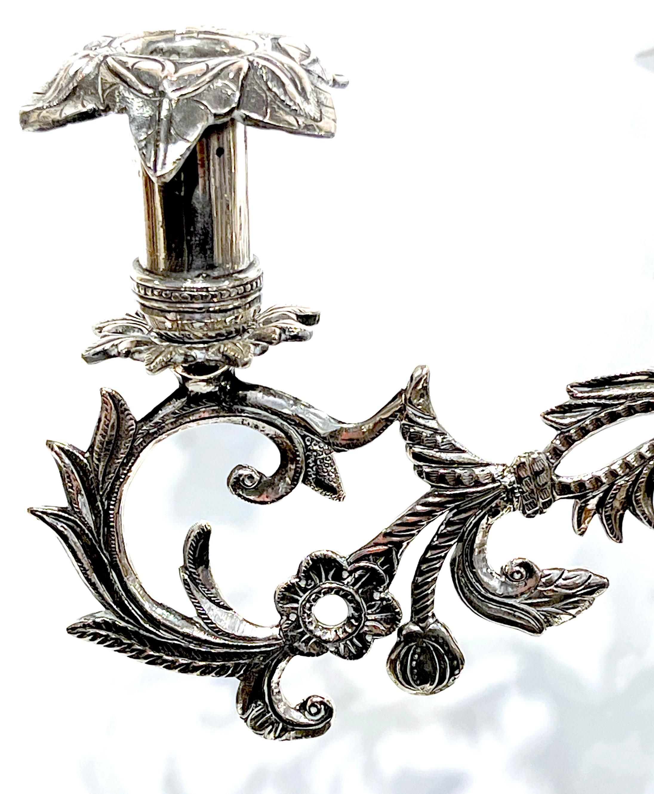 Pair of 19th Century Spanish Colonial Exotic Tobacco Leaf 5-Light Candelabra For Sale 4