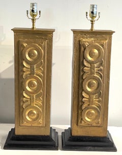 Pair of 19th Century Spanish Colonial Giltwood Columns, Now as Lamps