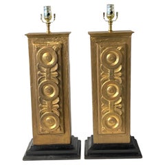 Pair of 19th Century Spanish Colonial Giltwood Columns, Now as Lamps