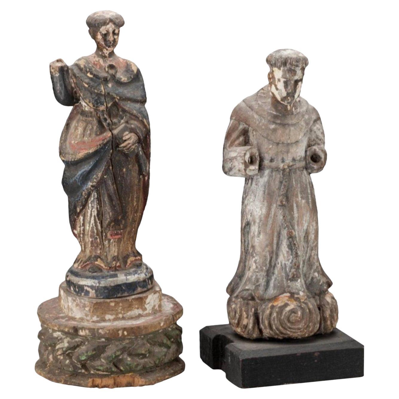 Pair of 19th Century Spanish Colonial Santos Religious Figures