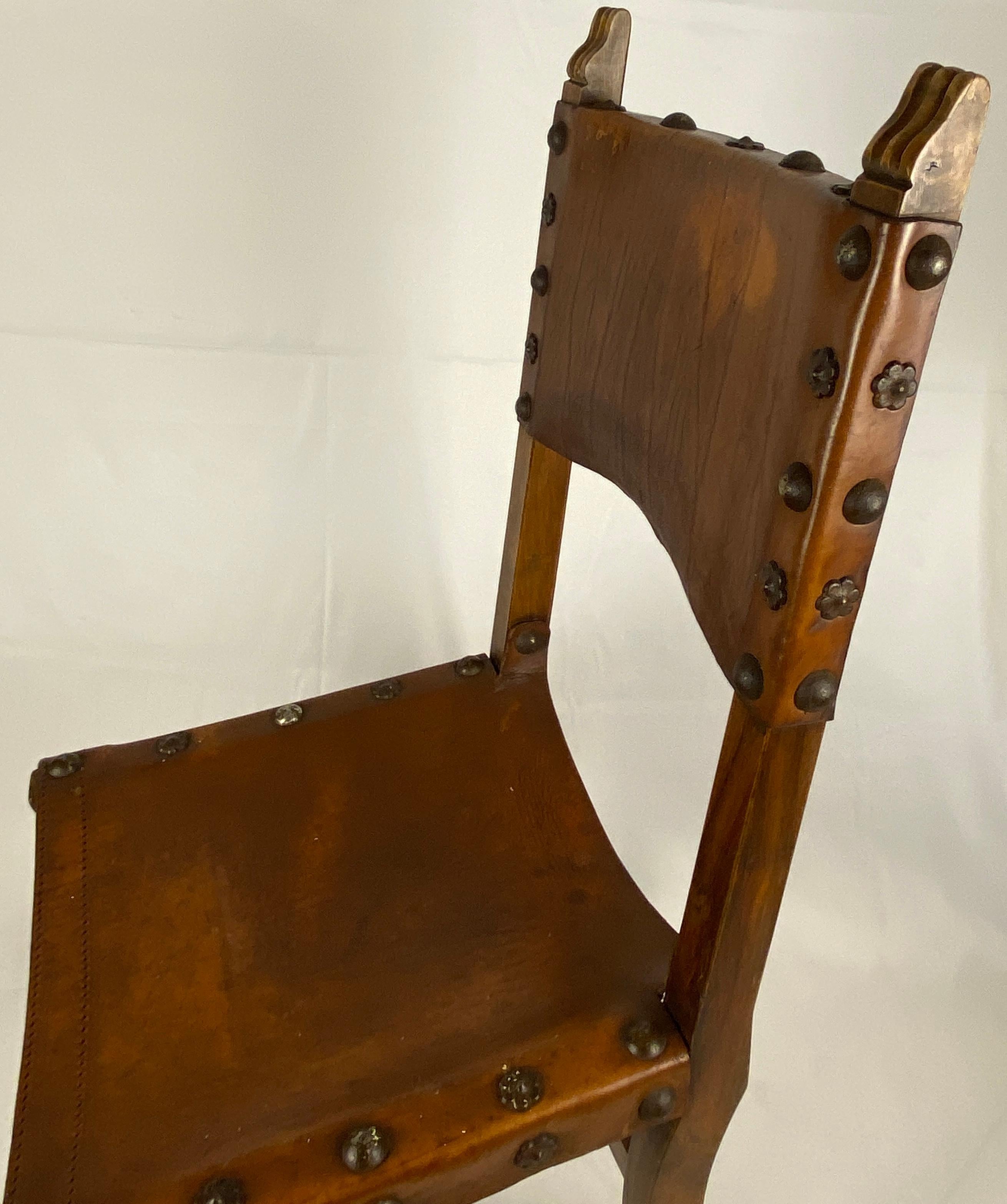 Baroque Pair of 19th Century Spanish Colonial Side Chairs or Dining Chairs