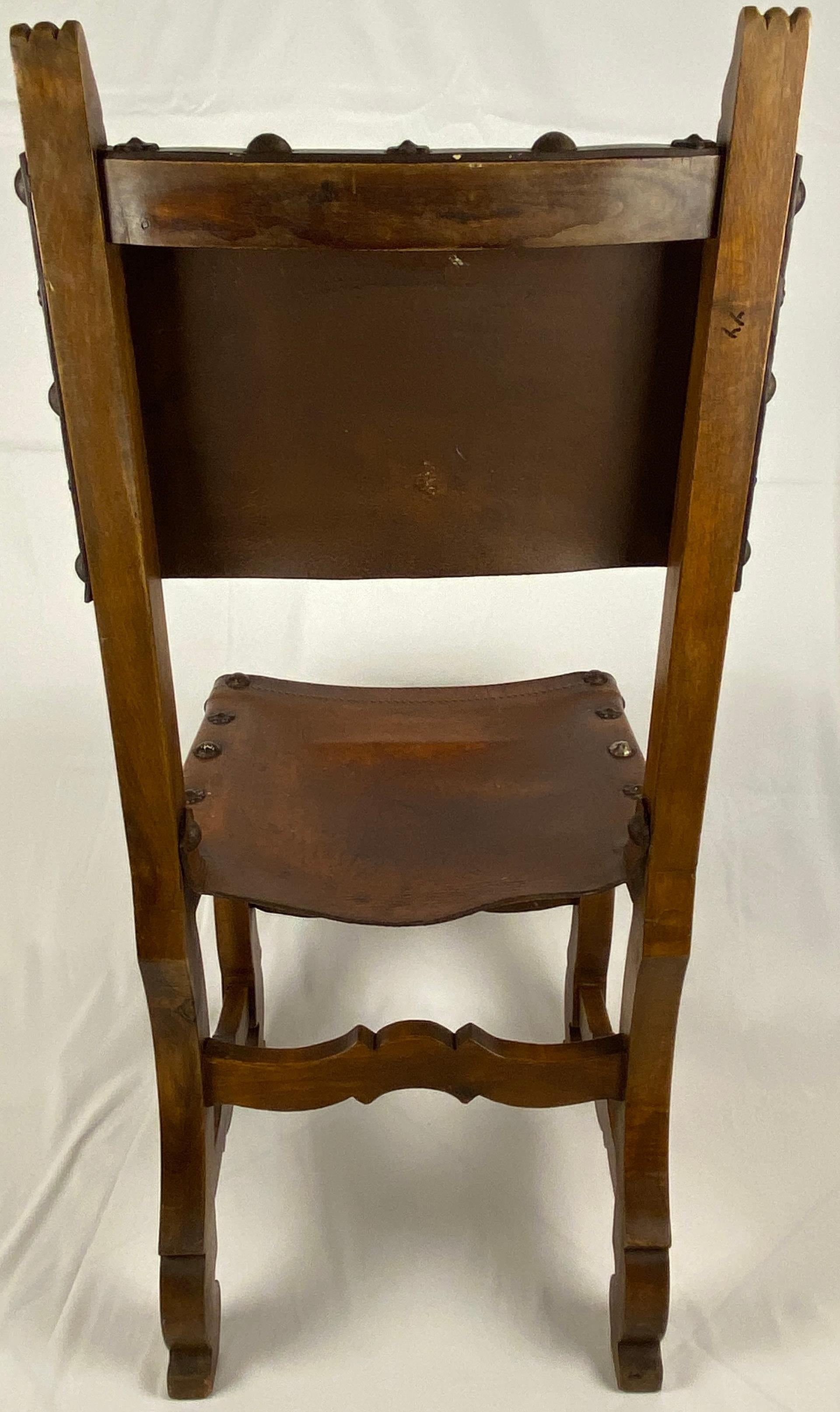 Leather Pair of 19th Century Spanish Colonial Side Chairs or Dining Chairs