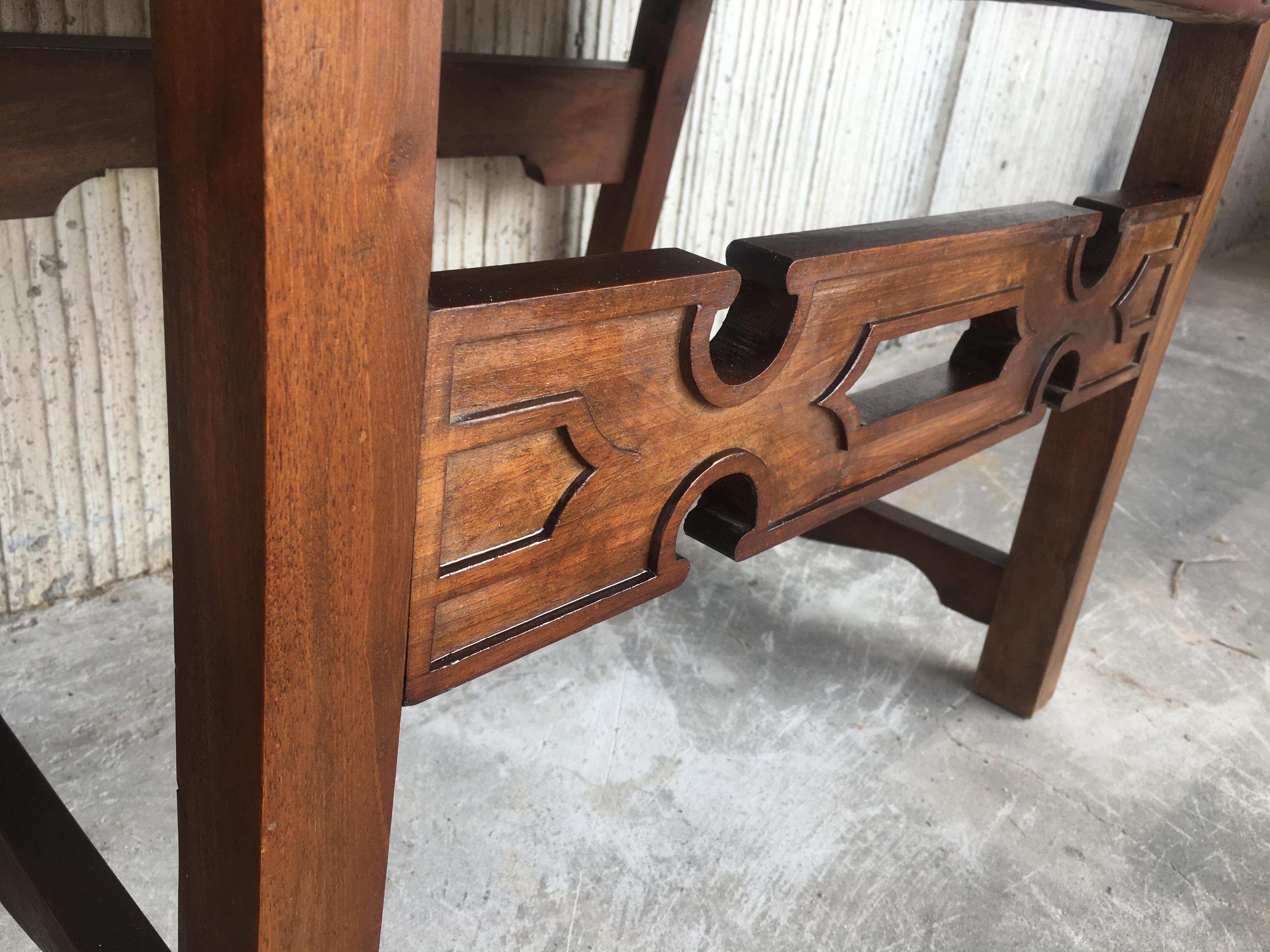 Pair of 19th Century Spanish Colonial Style Carved Armchairs with Leather 10