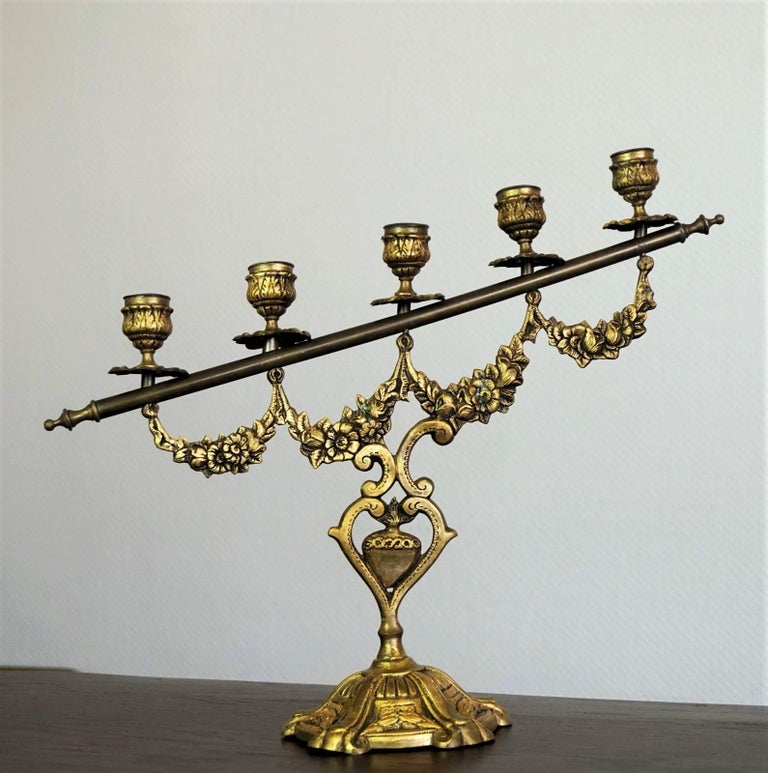 Pair of 19th Century Spanish Gilt Bronze Altar Candelabra, Church