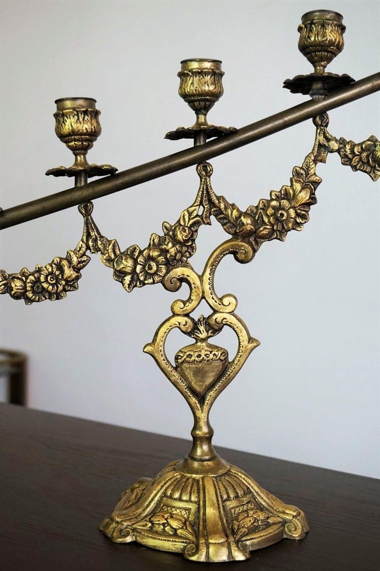 Pair of 19th Century Spanish Gilt Bronze Altar Candelabra, Church Candleholders For Sale at 1stdibs
