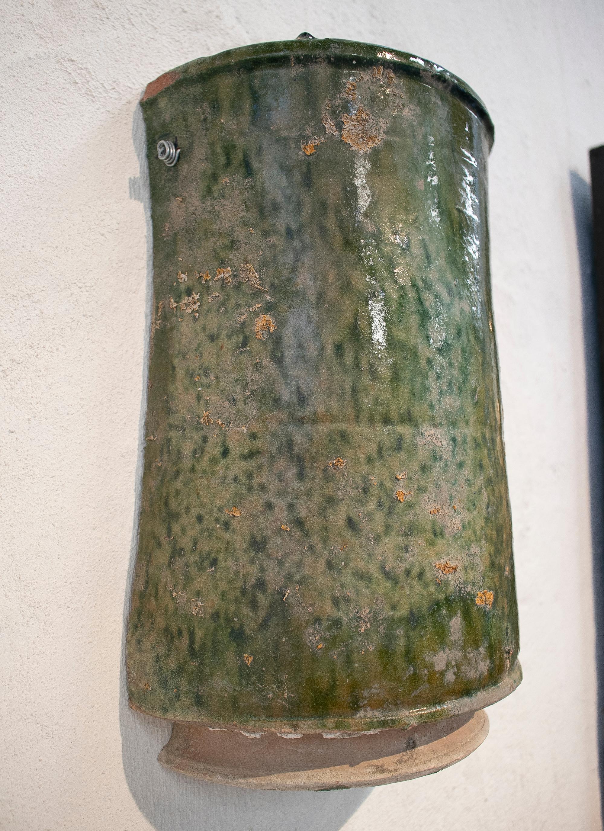 Pair of 19th Century Spanish Green Glazed Terracotta Wall Lamp 7