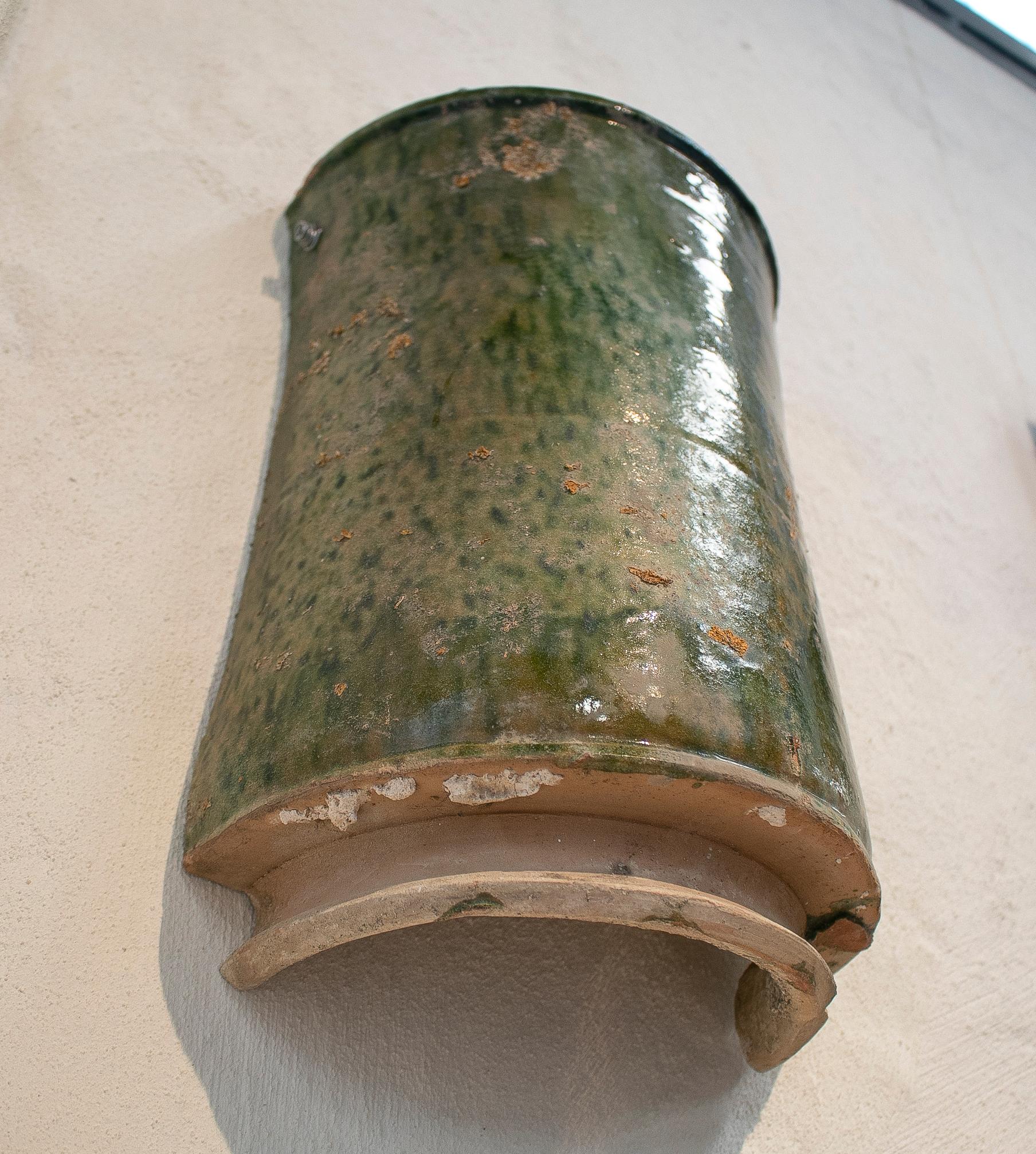 Pair of 19th Century Spanish Green Glazed Terracotta Wall Lamp 1