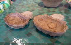 Pair of 19th Century Spanish Hand Carved Onyx Conch Shaped Wall Fonts