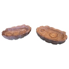 Pair of 19th Century Spanish Hand Carved Onyx Conch Shaped Wall Fonts