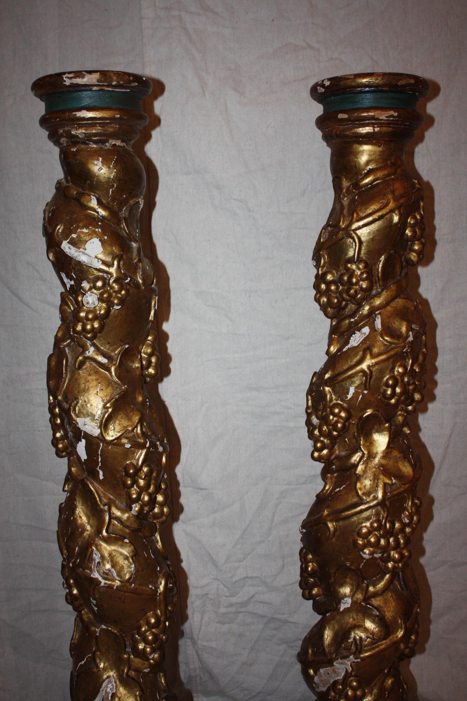 Pair of 19th Century Spanish Hand-Carved Wooden Columns 6