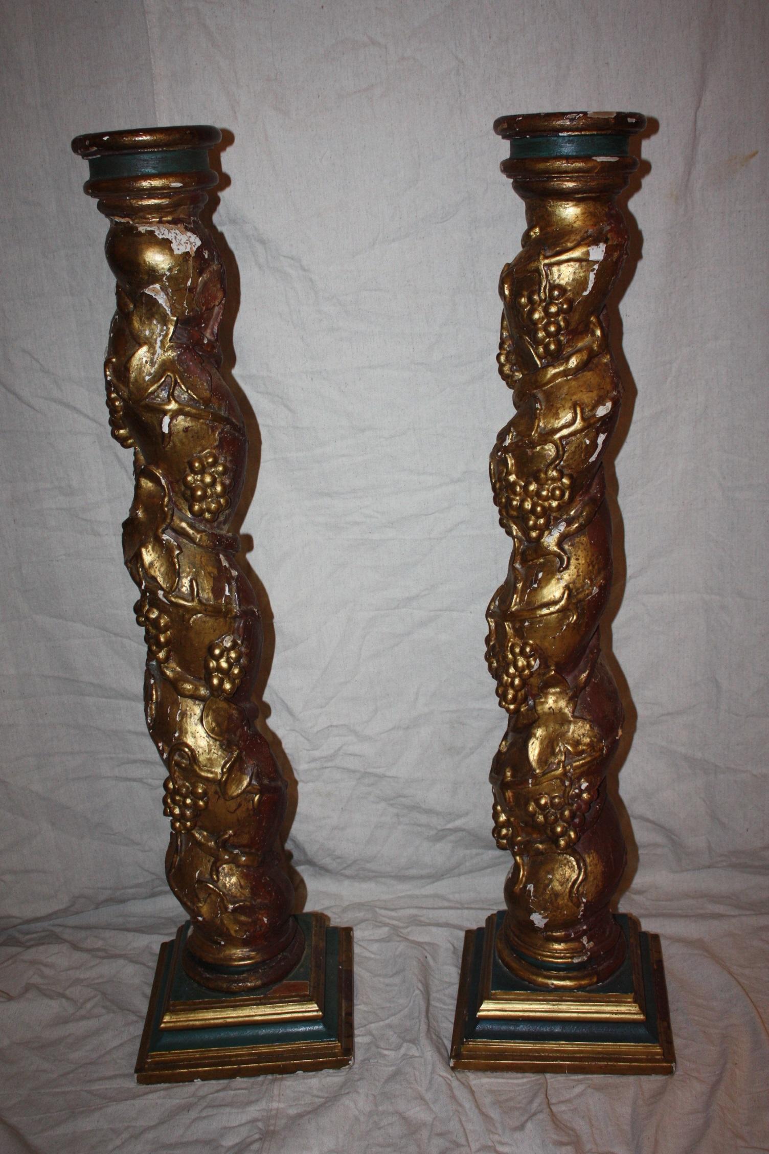 Pair of 19th Century Spanish Hand-Carved Wooden Columns 2