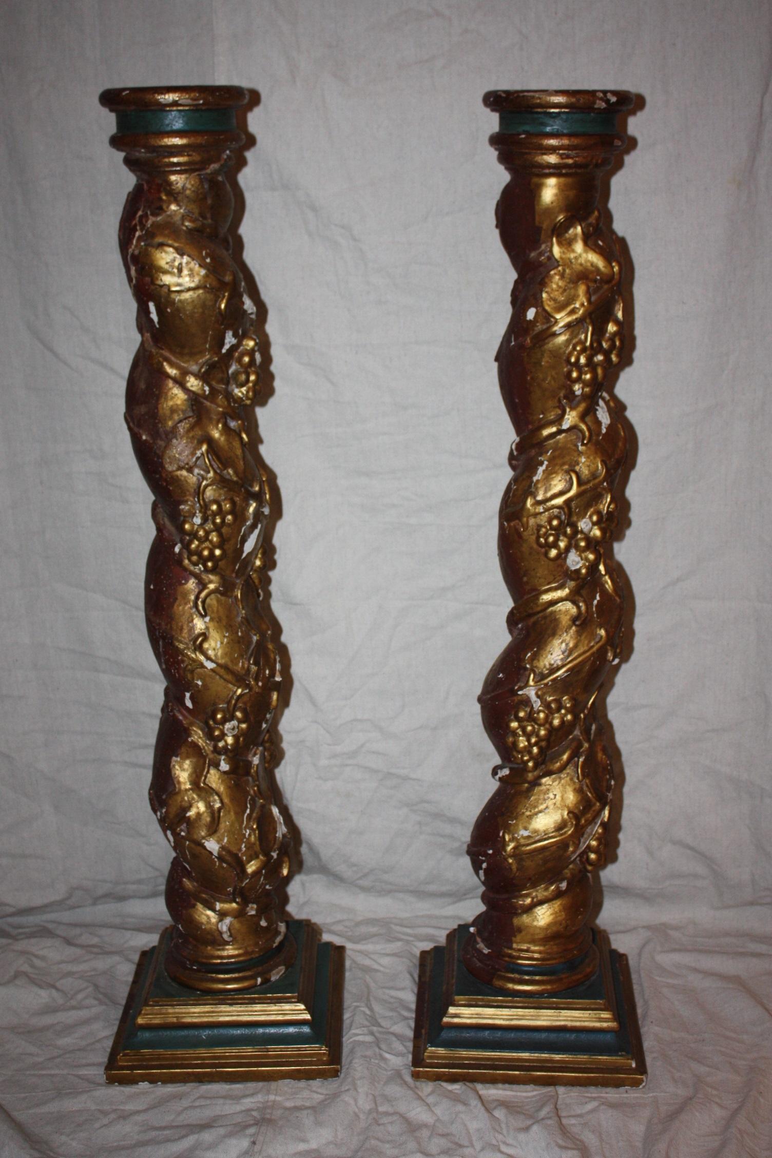 Pair of 19th Century Spanish Hand-Carved Wooden Columns 3