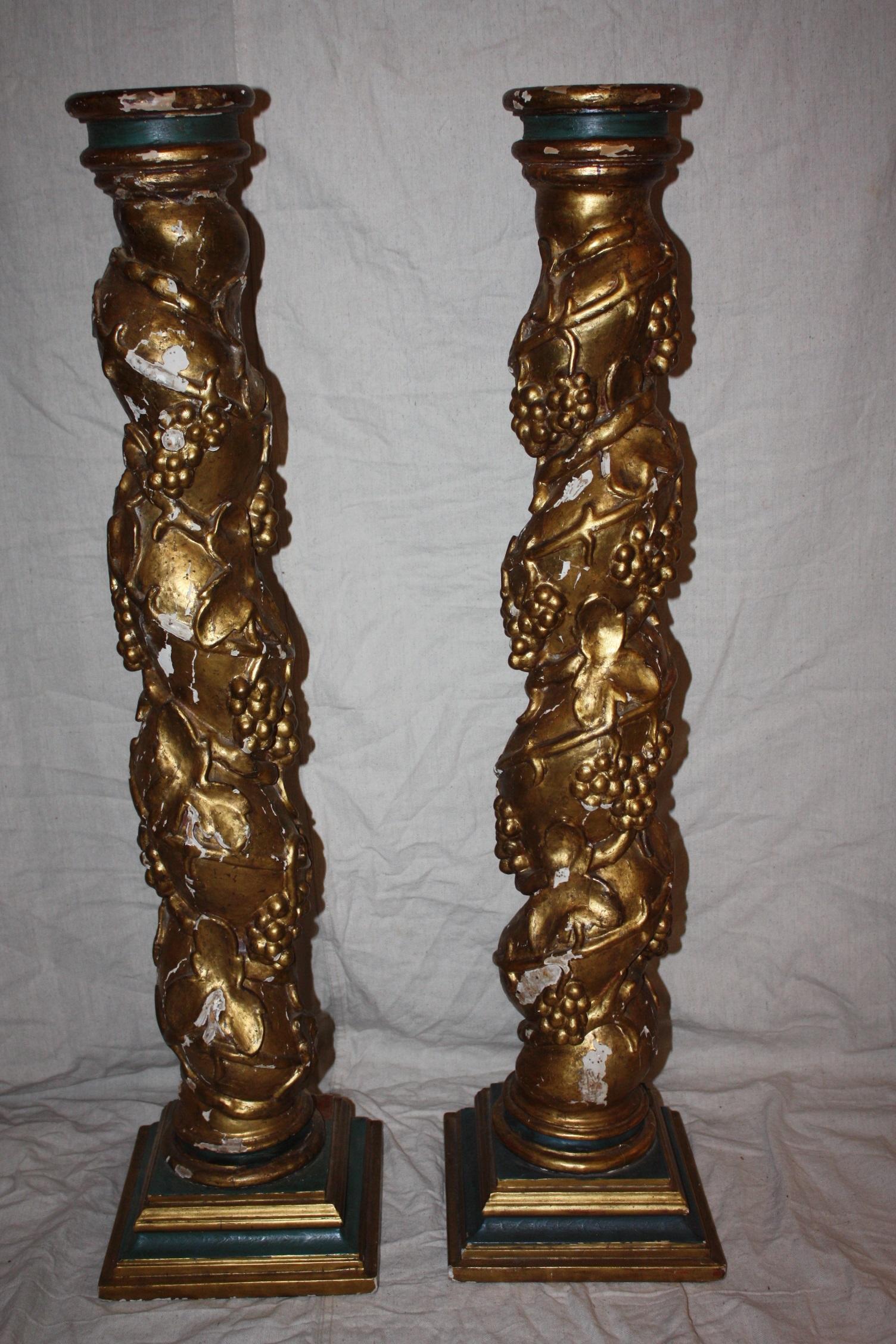 Pair of 19th Century Spanish Hand-Carved Wooden Columns 4