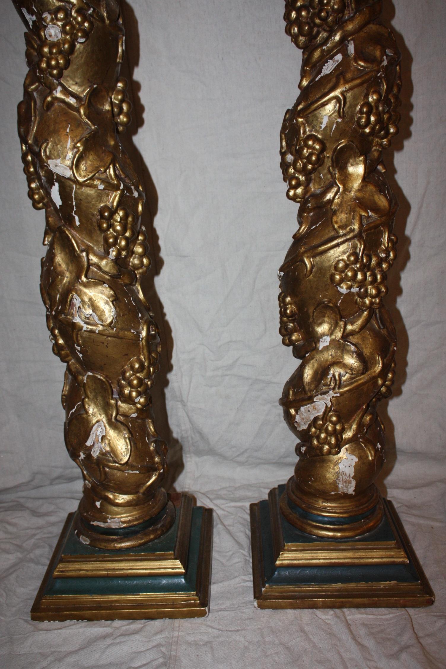 Pair of 19th Century Spanish Hand-Carved Wooden Columns 5