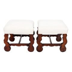 Antique Pair of 19th Century Spanish Upholstered Benches