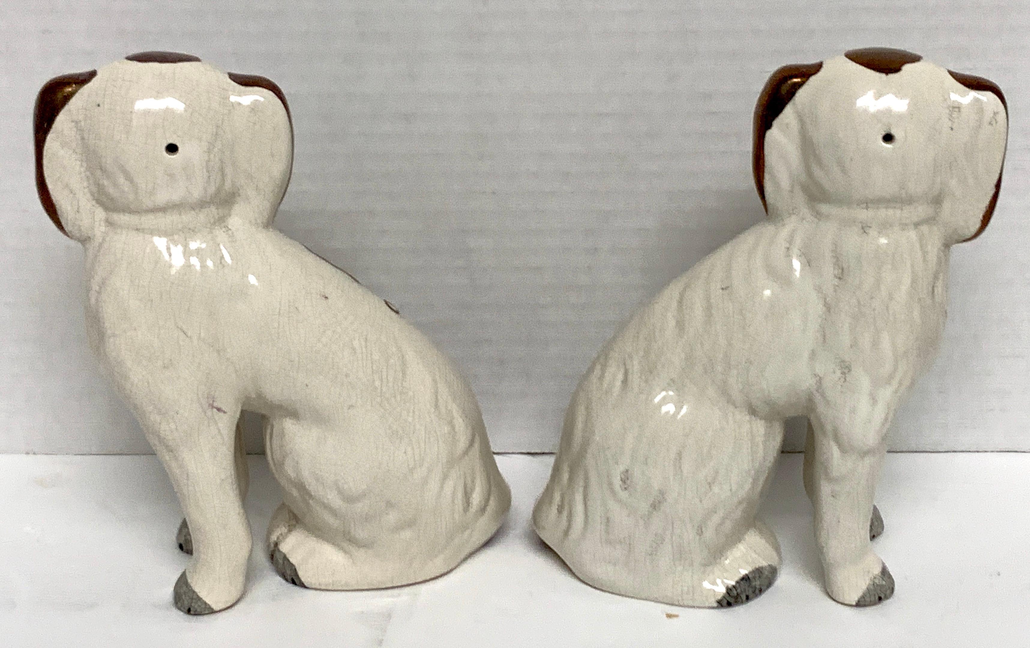 English Pair of 19th Century Staffordshire Diminutive Copper Luster Dogs