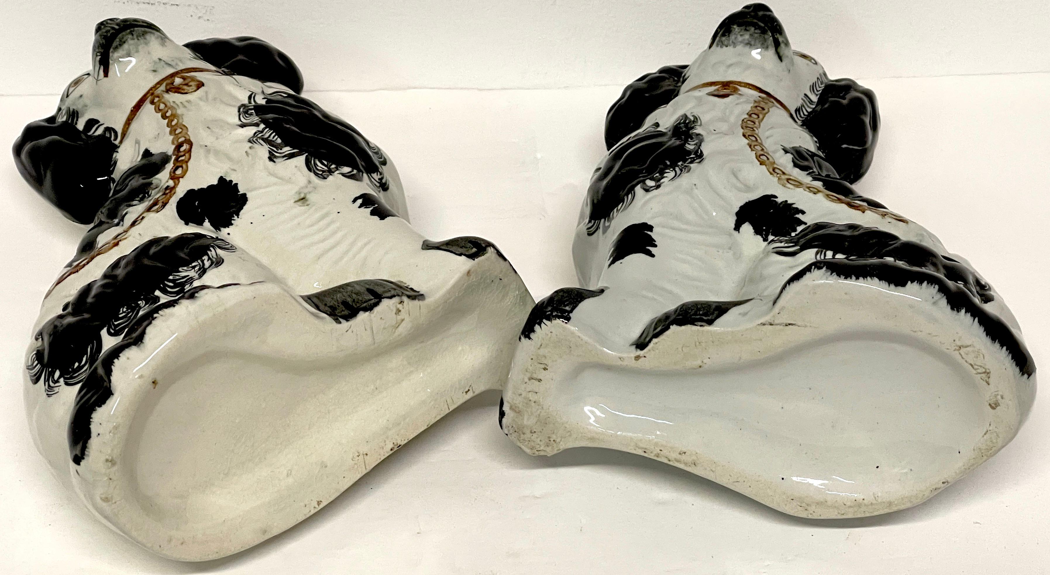 Hand-Painted Pair of 19th Century Staffordshire Dogs, Black & White 'Sponge' Decoration