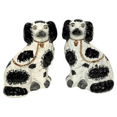 Pair of 19th Century Staffordshire Dogs, Black & White 'Sponge' Decoration