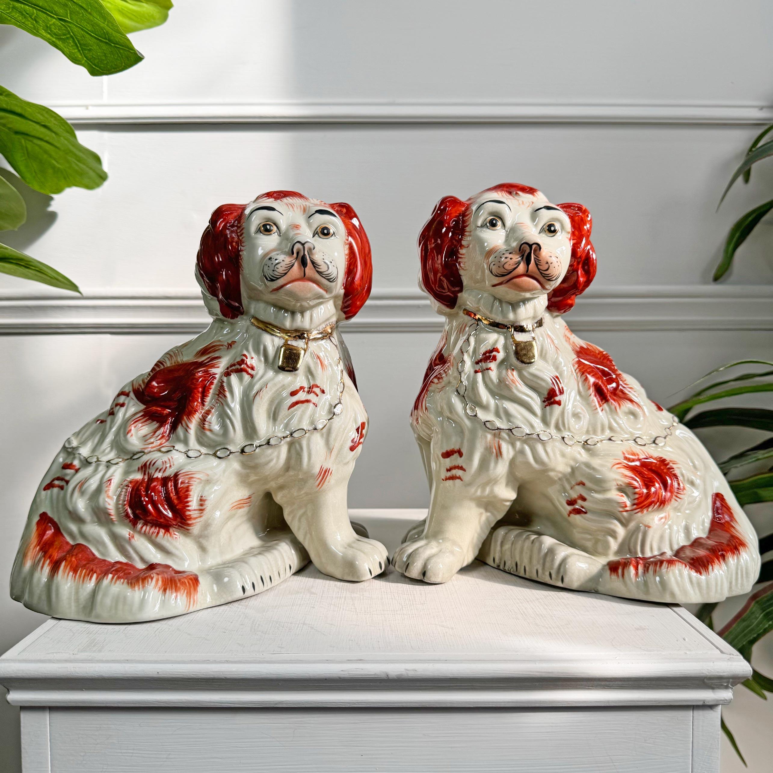 Pair of 19th Century Staffordshire Dogs in Oxblood Red 4