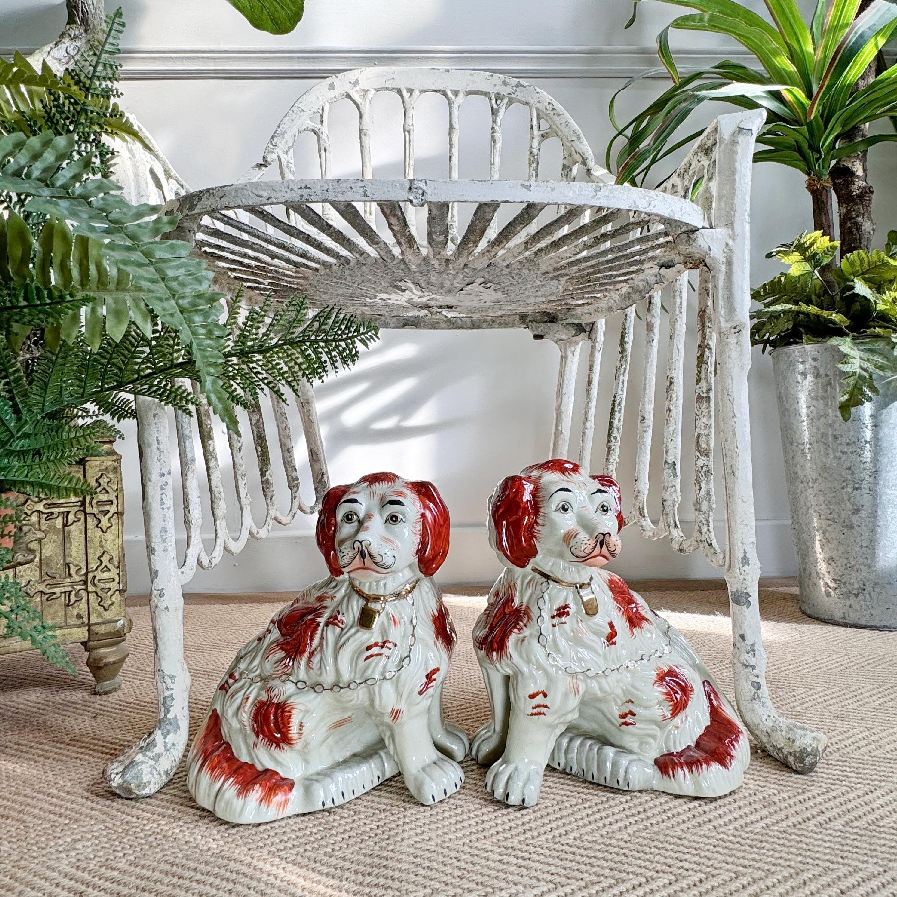 Pair of 19th Century Staffordshire Dogs in Oxblood Red 5