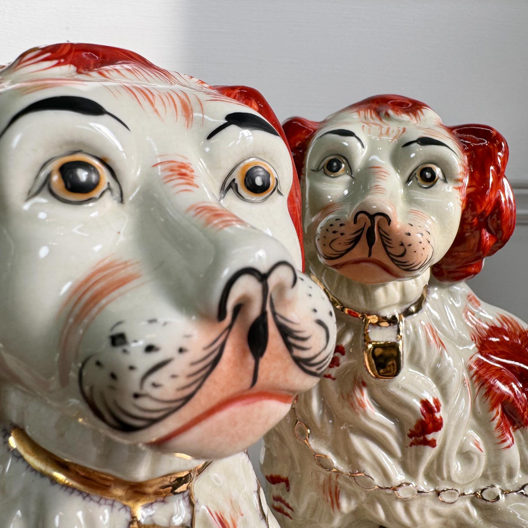 Pair of 19th Century Staffordshire Dogs in Oxblood Red In Good Condition In Hastings, GB