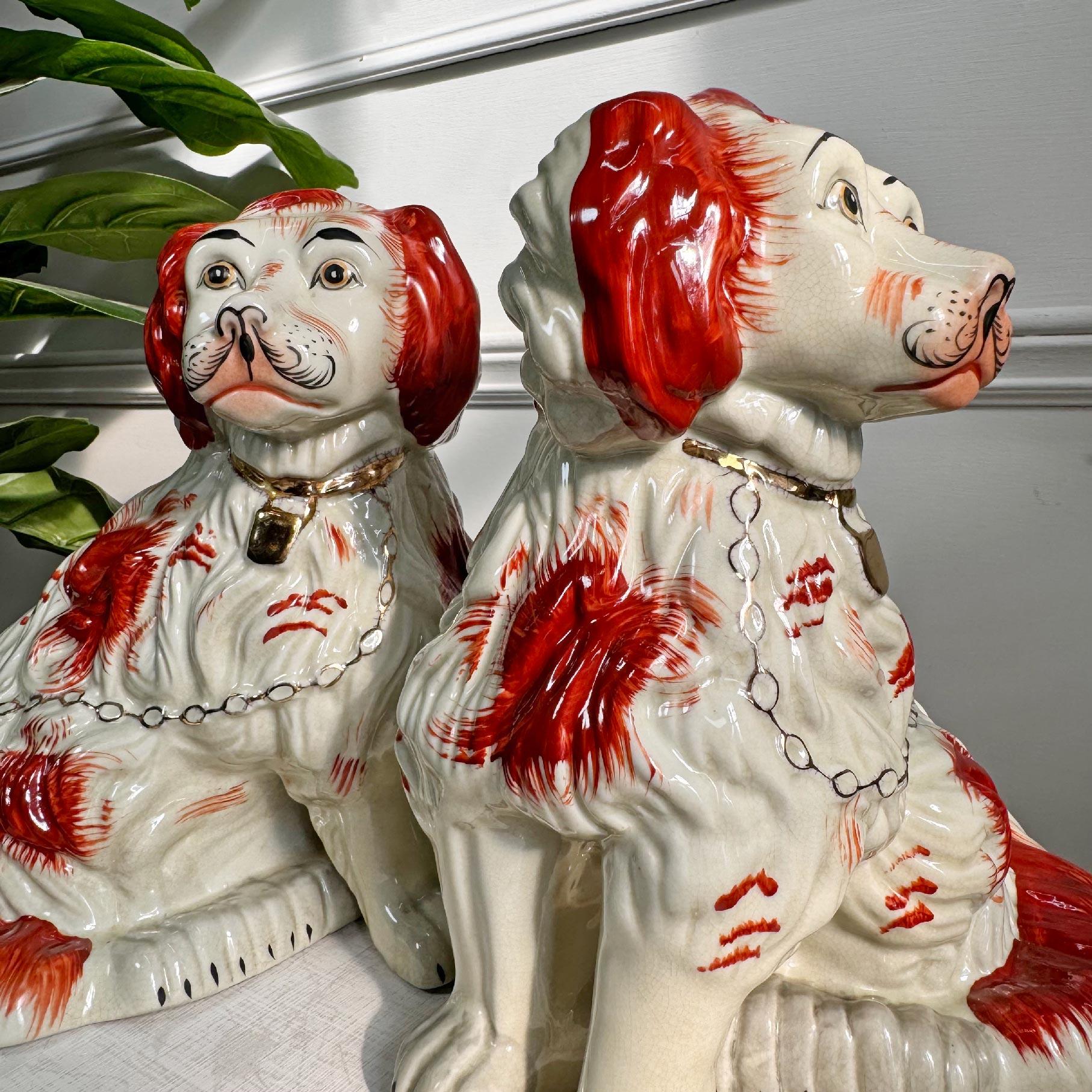 Mid-19th Century Pair of 19th Century Staffordshire Dogs in Oxblood Red