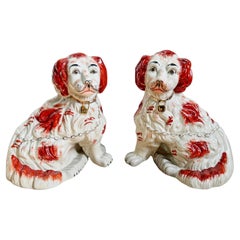 Antique Pair of 19th Century Staffordshire Dogs in Oxblood Red