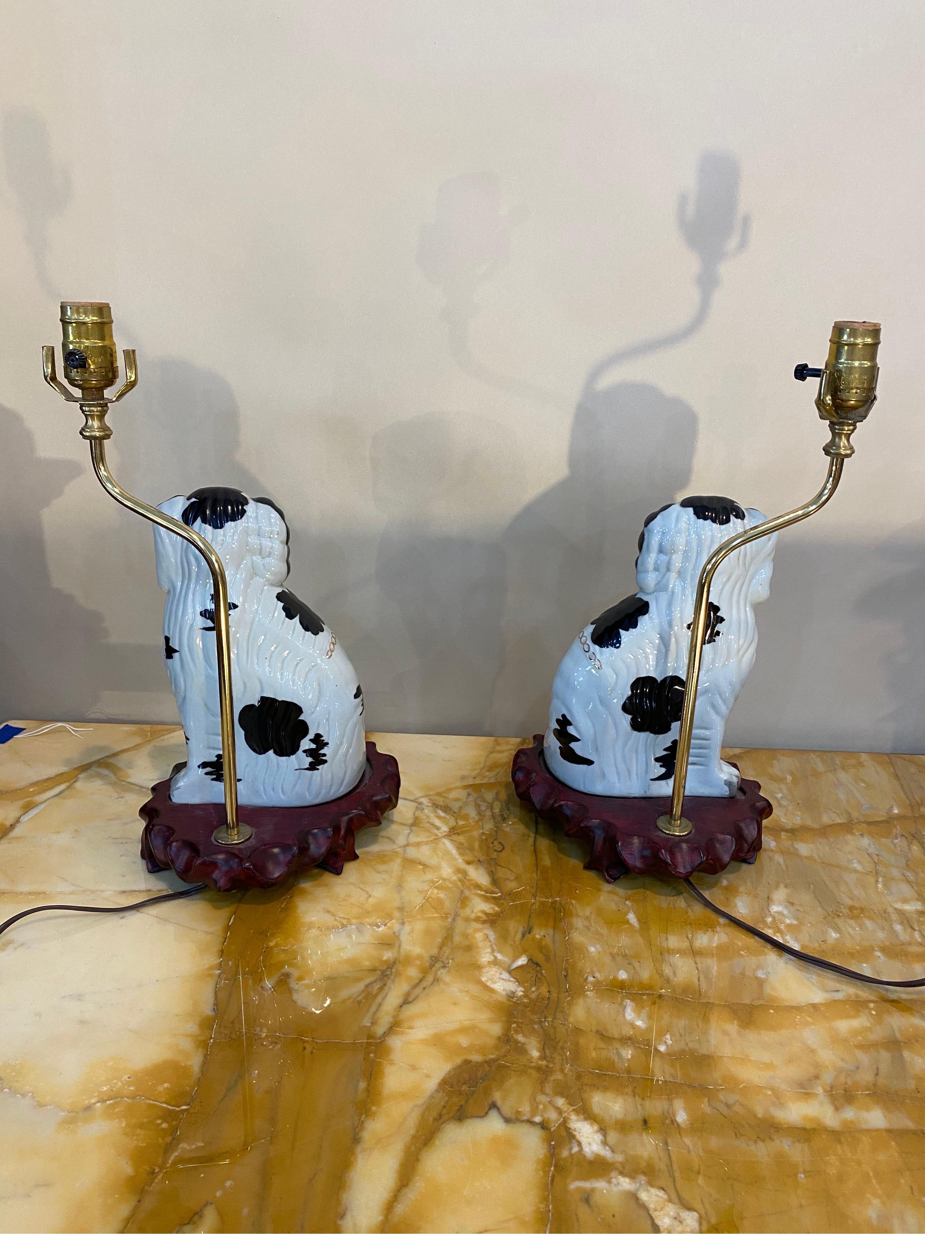Pair of 19th Century Staffordshire Dogs mounted as Lamps In Good Condition In Richmond, VA