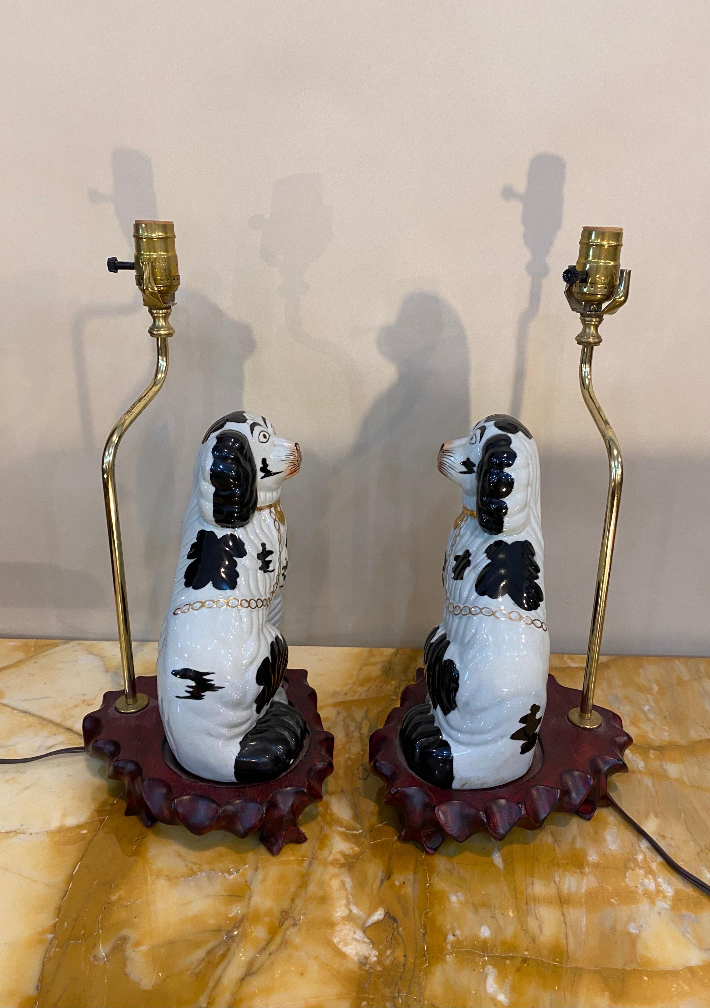 Porcelain Pair of 19th Century Staffordshire Dogs mounted as Lamps