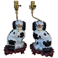 Antique Pair of 19th Century Staffordshire Dogs mounted as Lamps