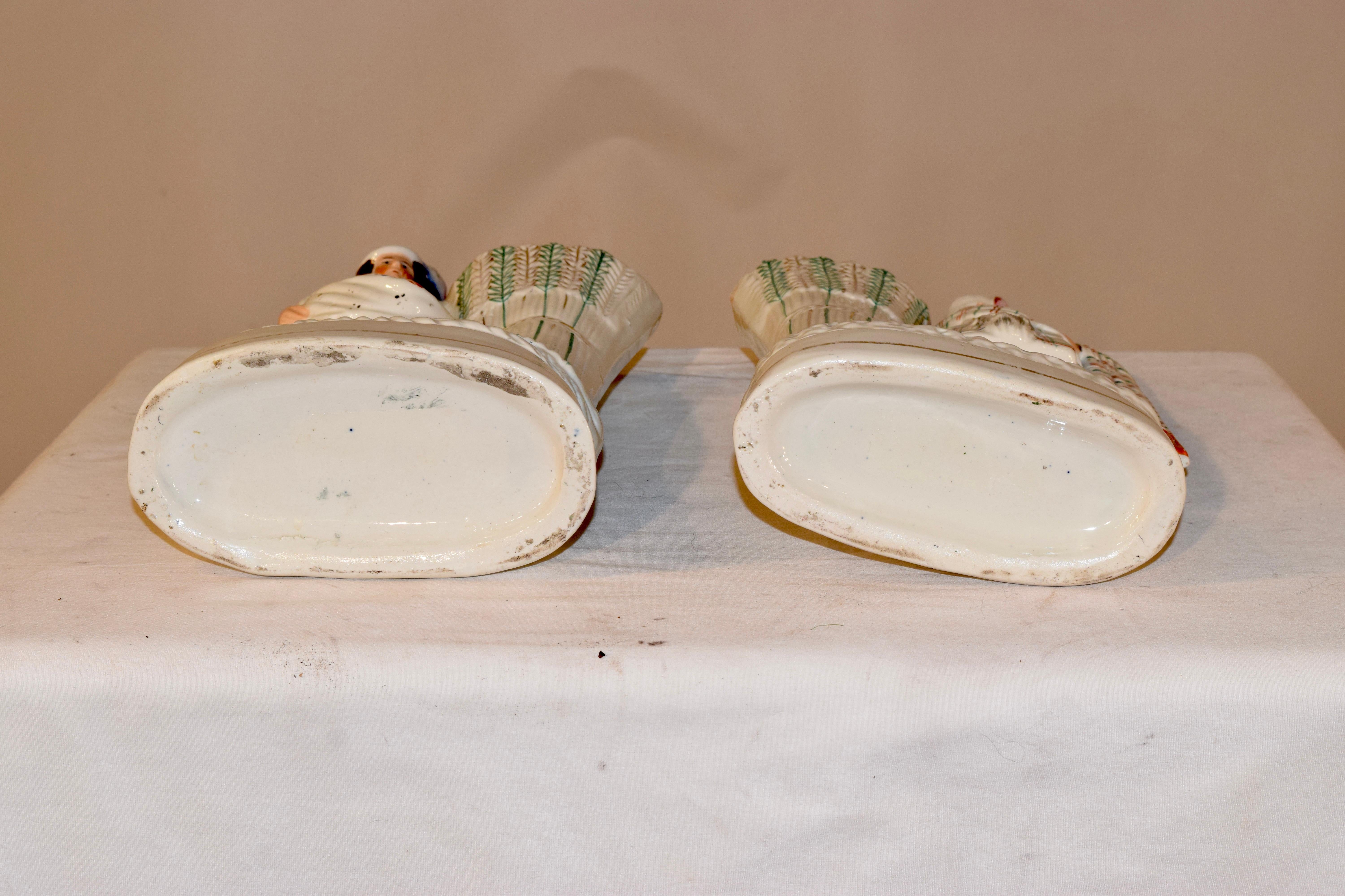 Ceramic Pair of 19th Century Staffordshire Figures For Sale