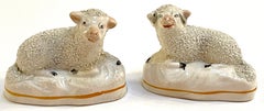 Pair of 19th Century Staffordshire Figures of Recumbent Sheep