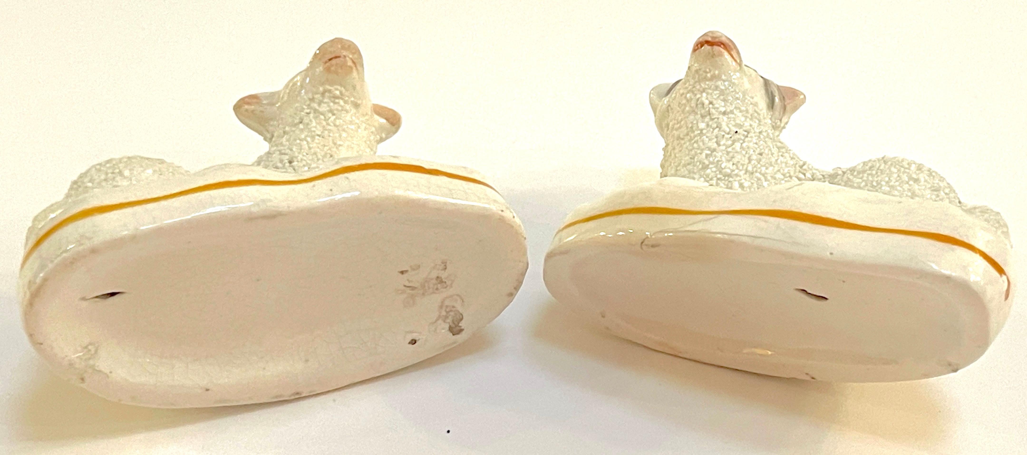 Hand-Painted Pair of 19th Century Staffordshire Figures of Recumbent Sheep