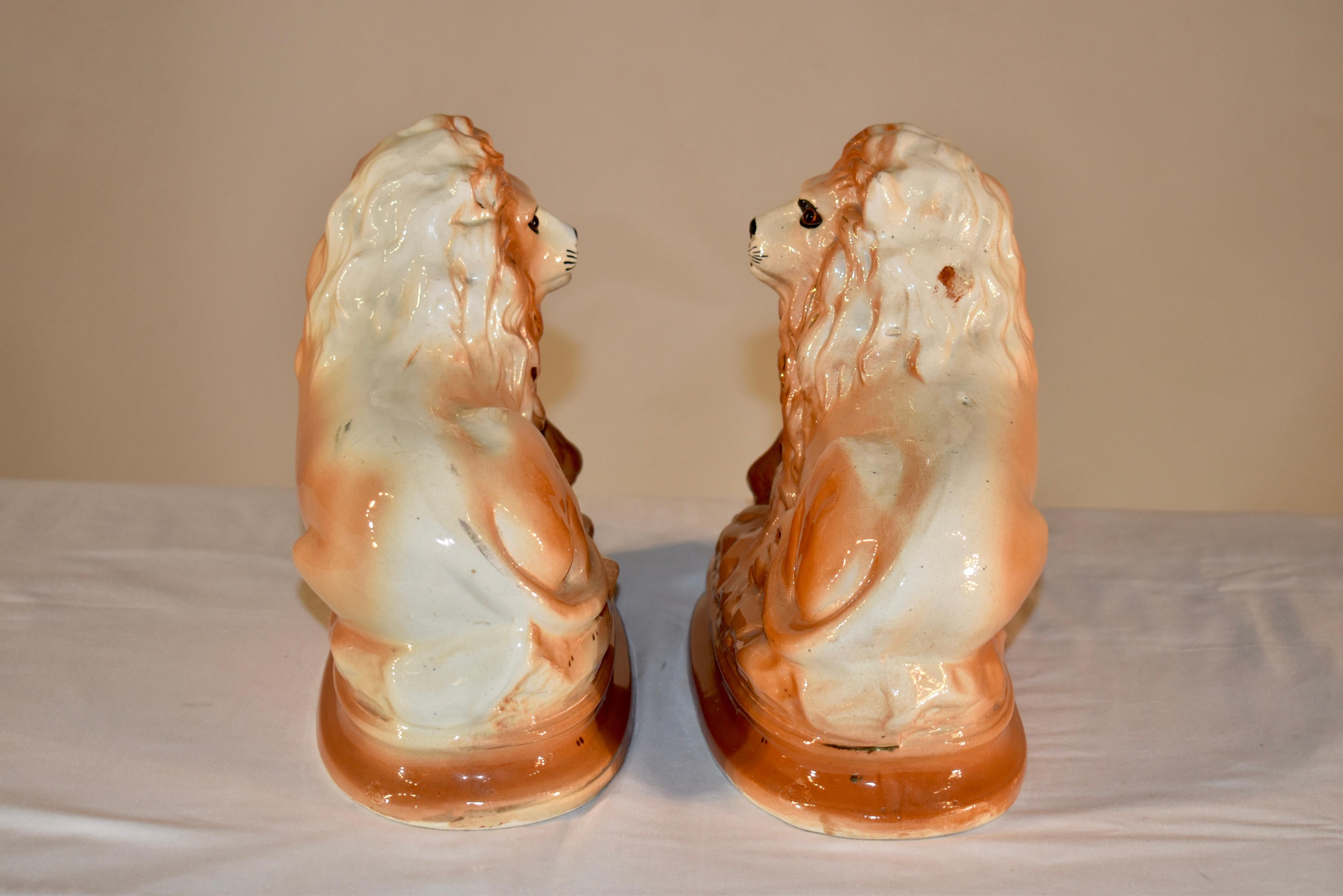 Pair of 19th Century Staffordshire Lions  1