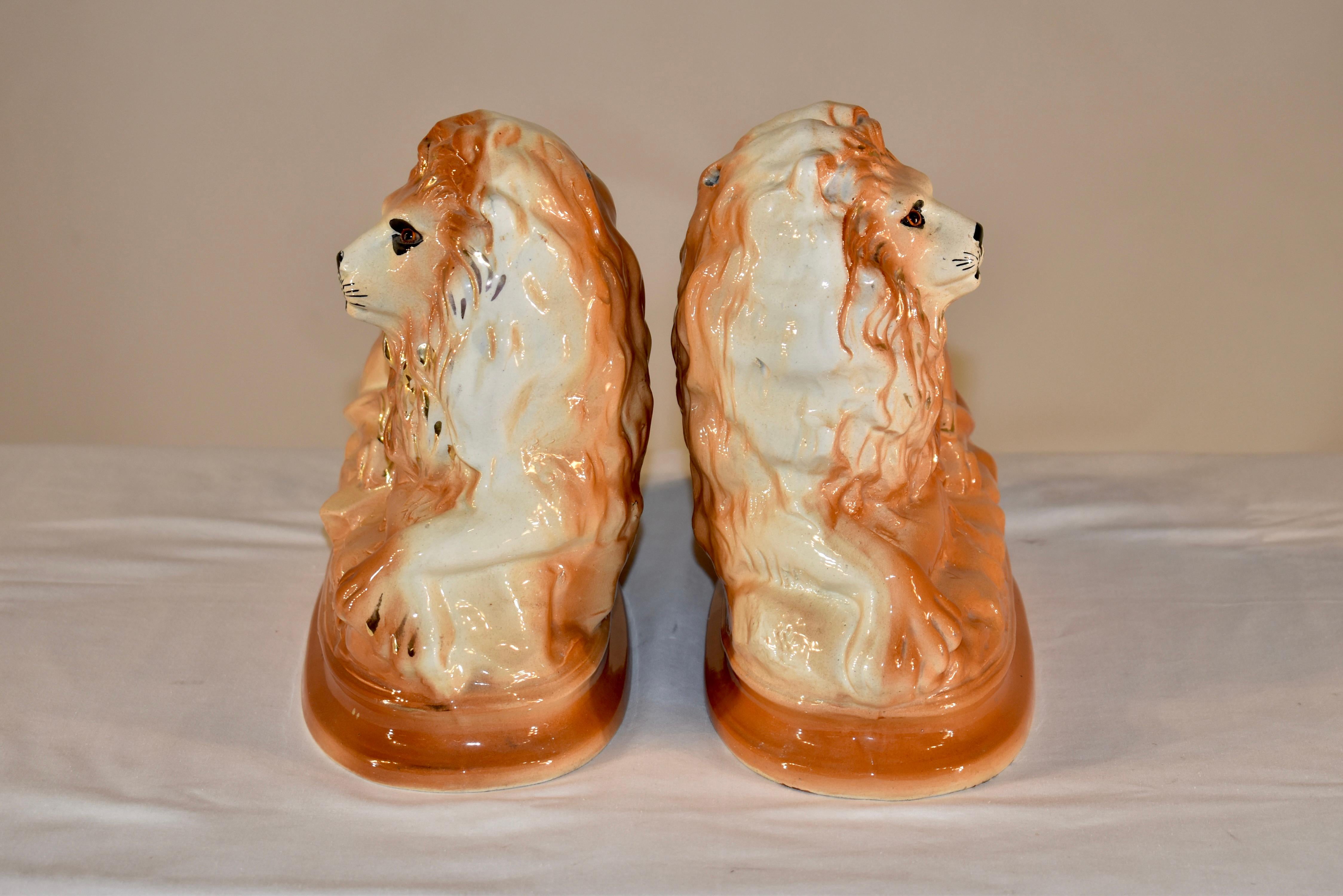 Pair of 19th Century Staffordshire Lions  2