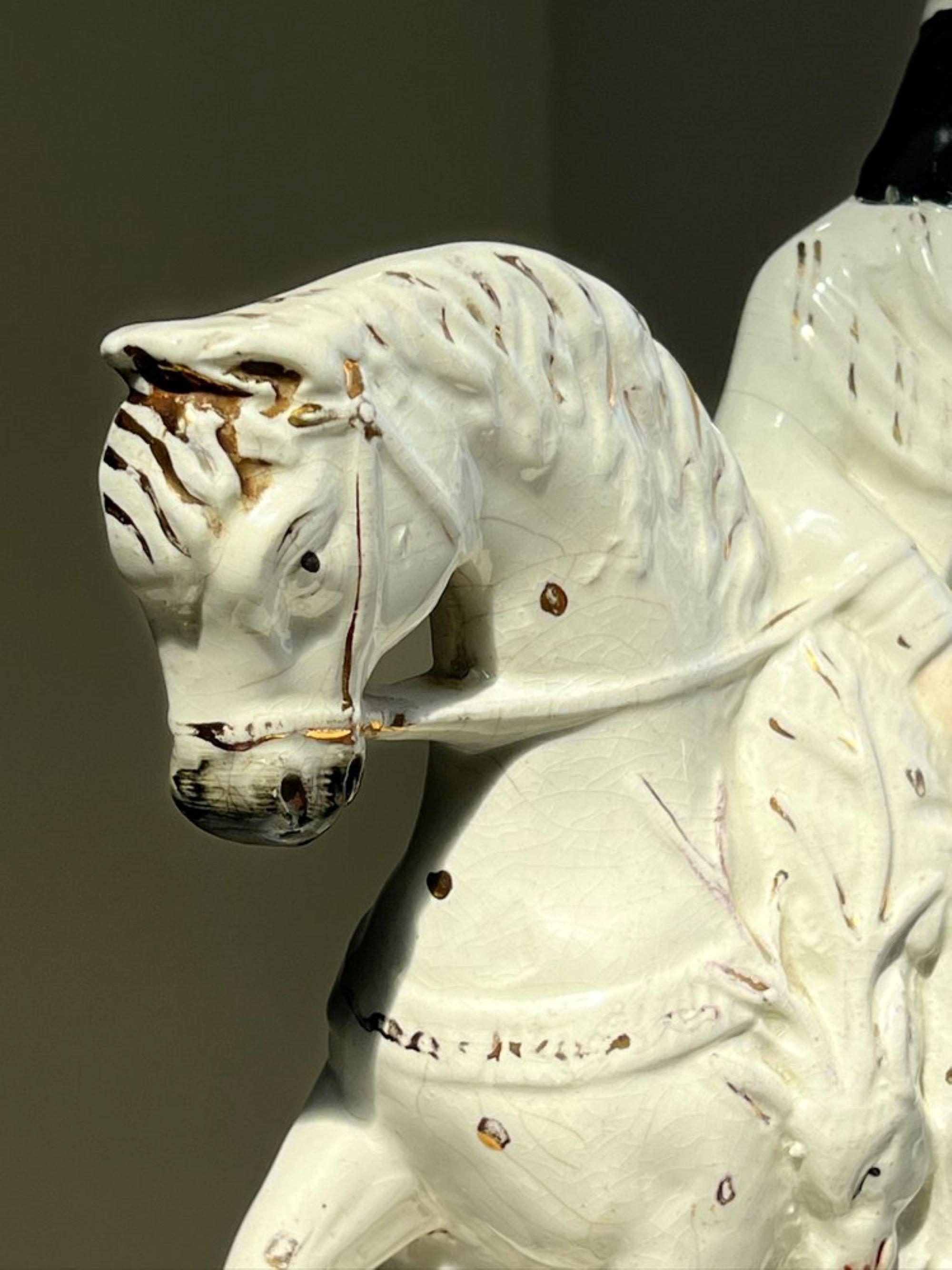 Pair of 19th century Staffordshire pottery figurines , Highland hunter on horseb 4