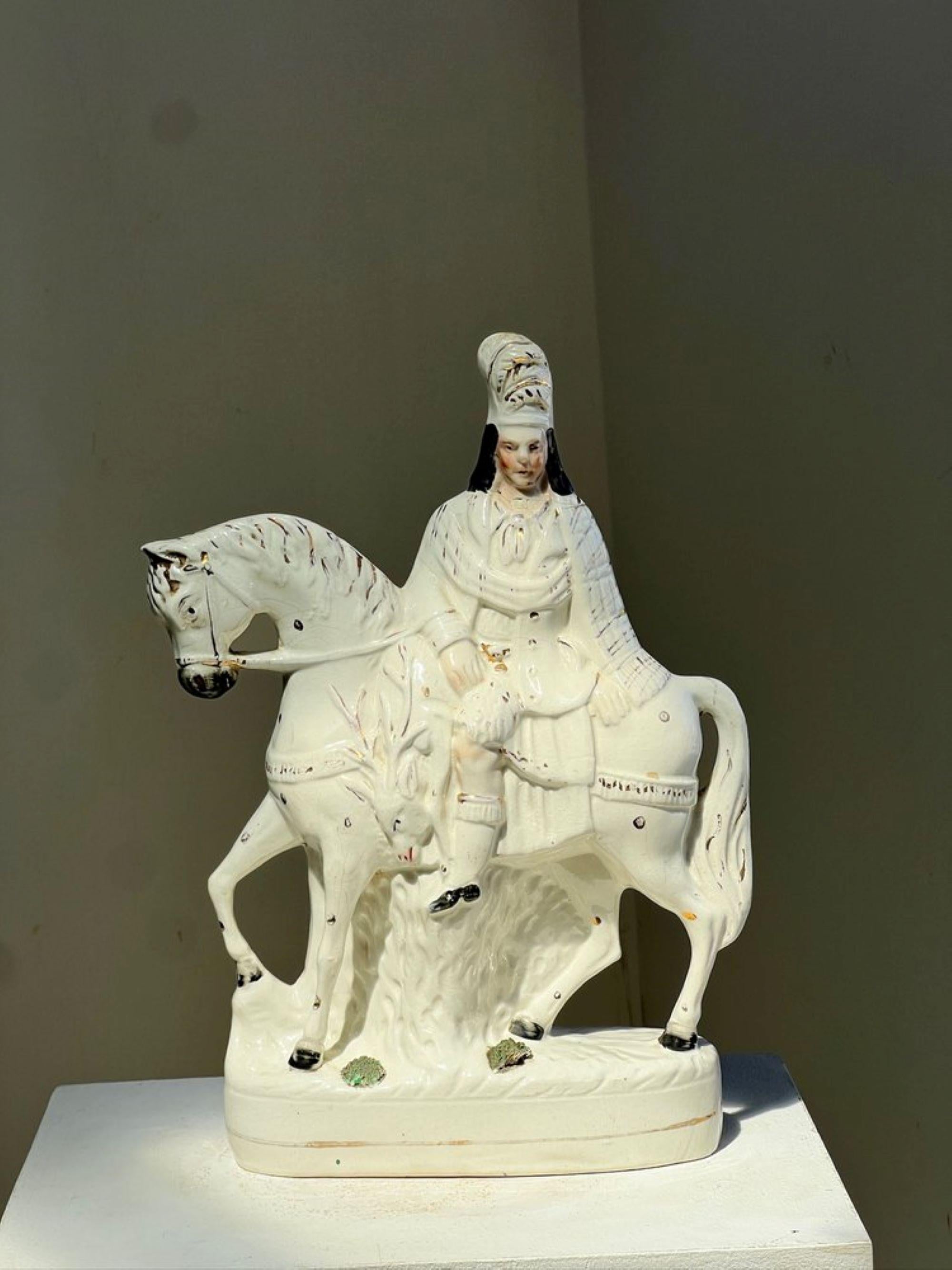Pair of 19th century Staffordshire pottery figurines , Highland hunter on horseb 5