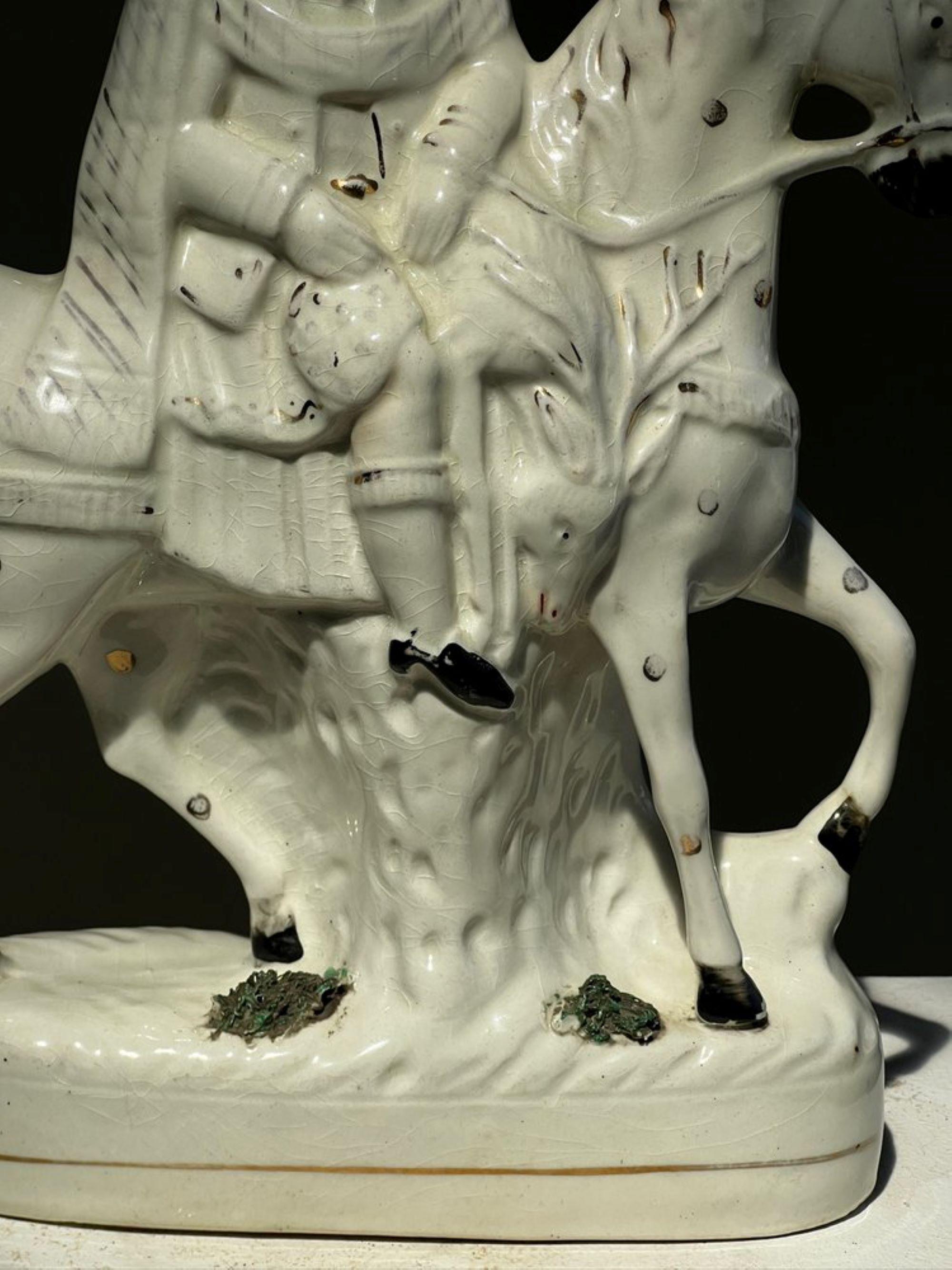Pair of 19th century Staffordshire pottery figurines , Highland hunter on horseb 6