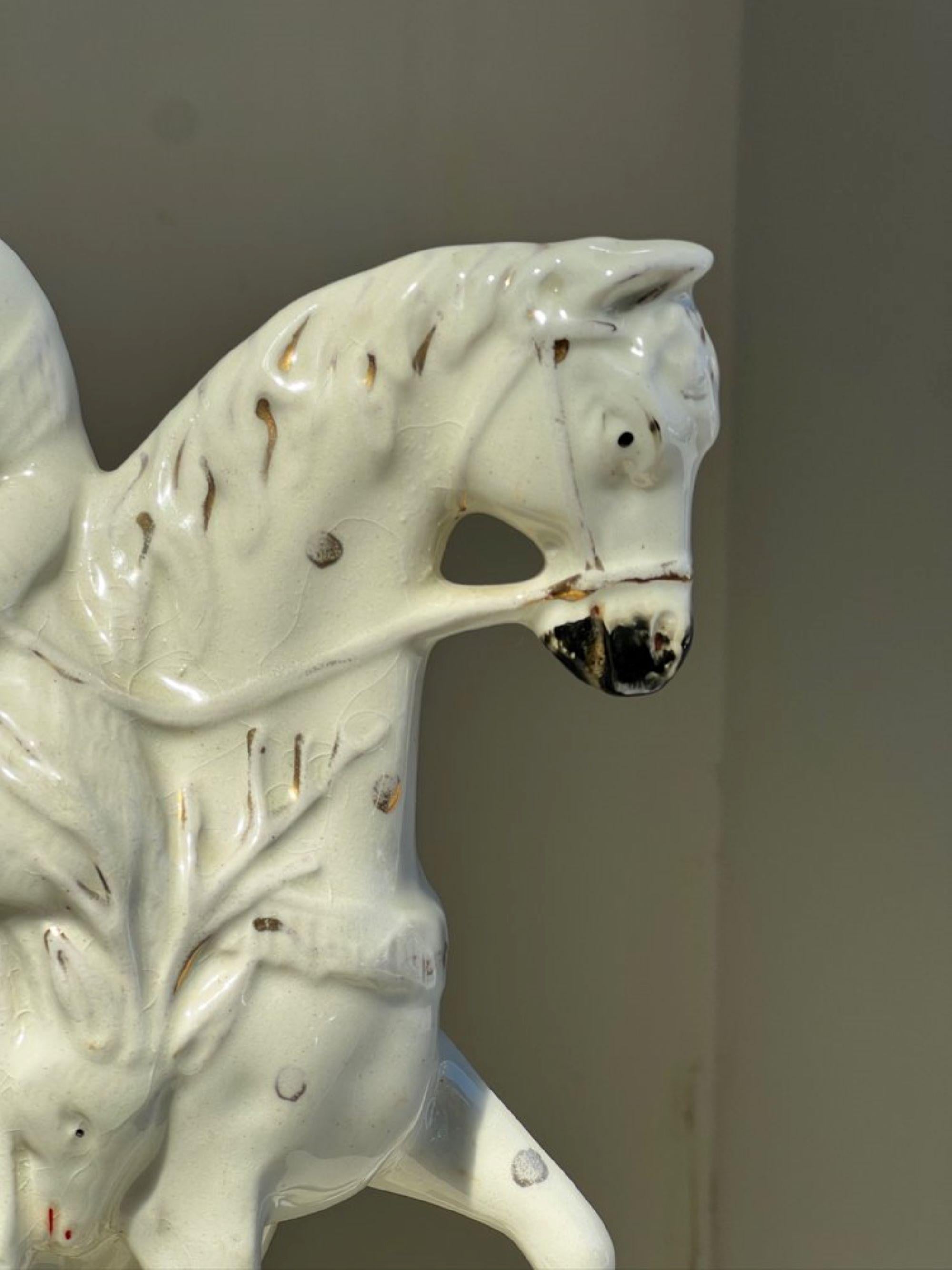 19th Century Pair of 19th century Staffordshire pottery figurines , Highland hunter on horseb