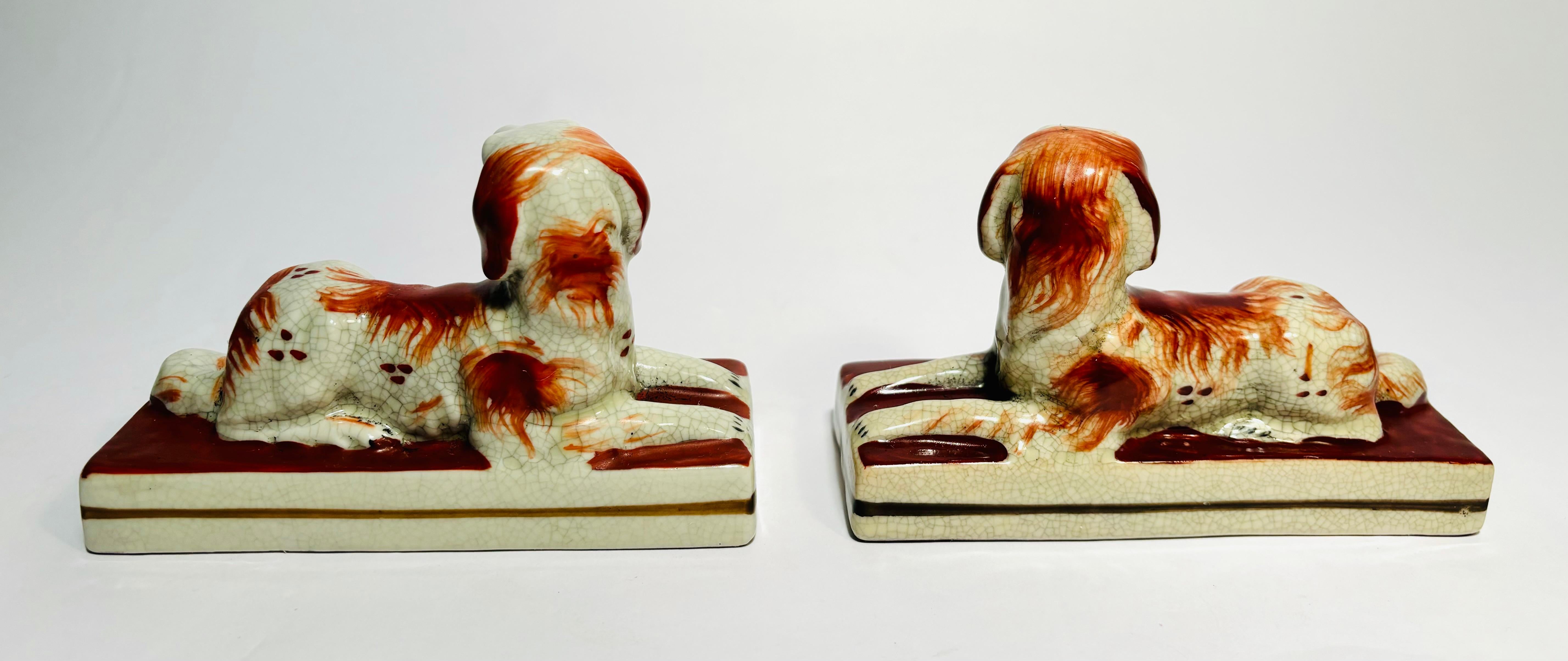 British Pair of 19th Century Staffordshire Recumbent Greyhound Dogs. Charming Faces For Sale