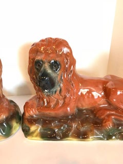 Pair of 19th Century Staffordshire Recumbent Lions