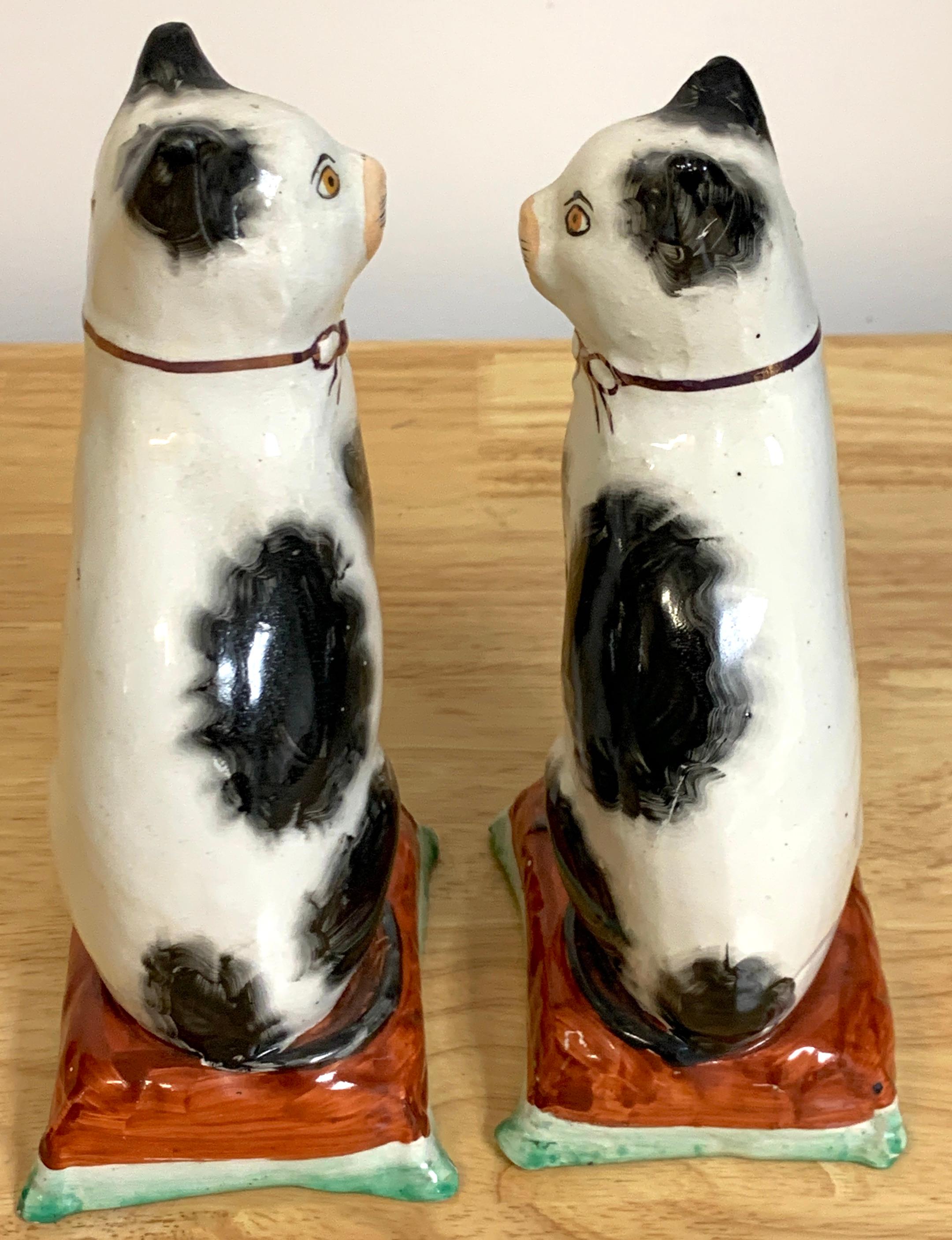 High Victorian Pair of 19th Century Staffordshire Seated Cats