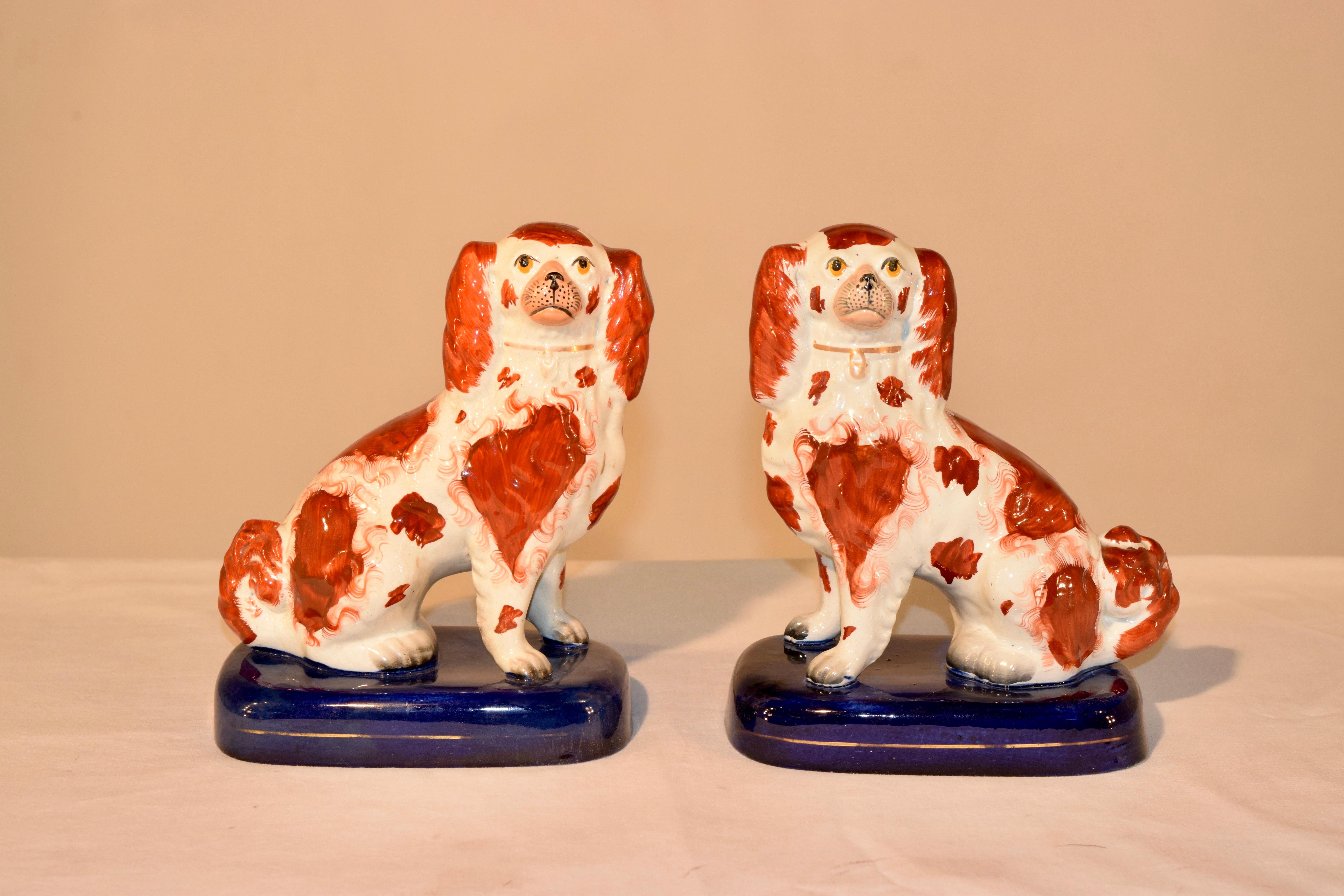 Victorian Pair of 19th Century Staffordshire Spaniels on Bases For Sale
