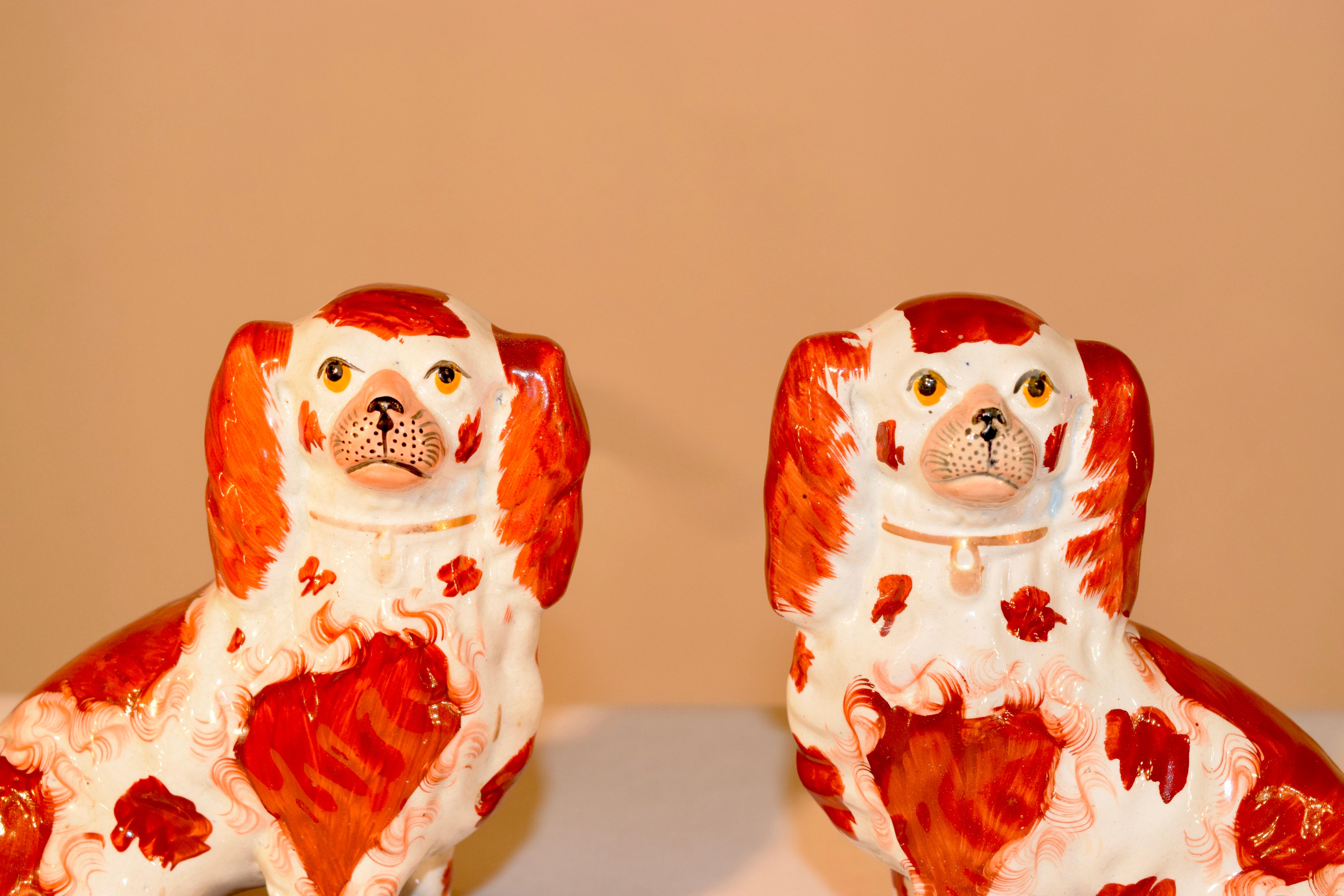 English Pair of 19th Century Staffordshire Spaniels on Bases For Sale