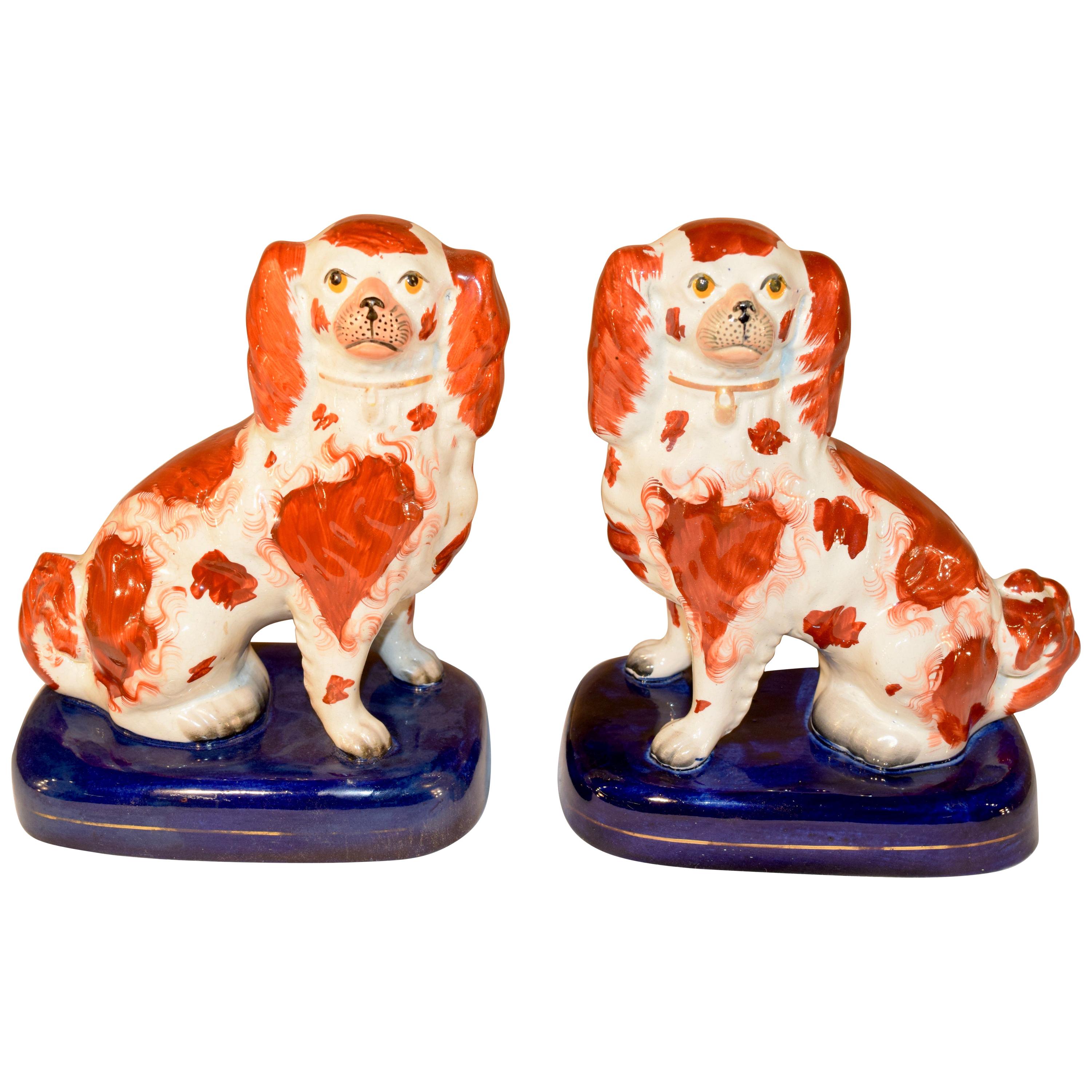 Pair of 19th Century Staffordshire Spaniels on Bases