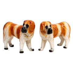 Pair of 19th Century Staffordshire St Bernards Pottery with Glass Eyes