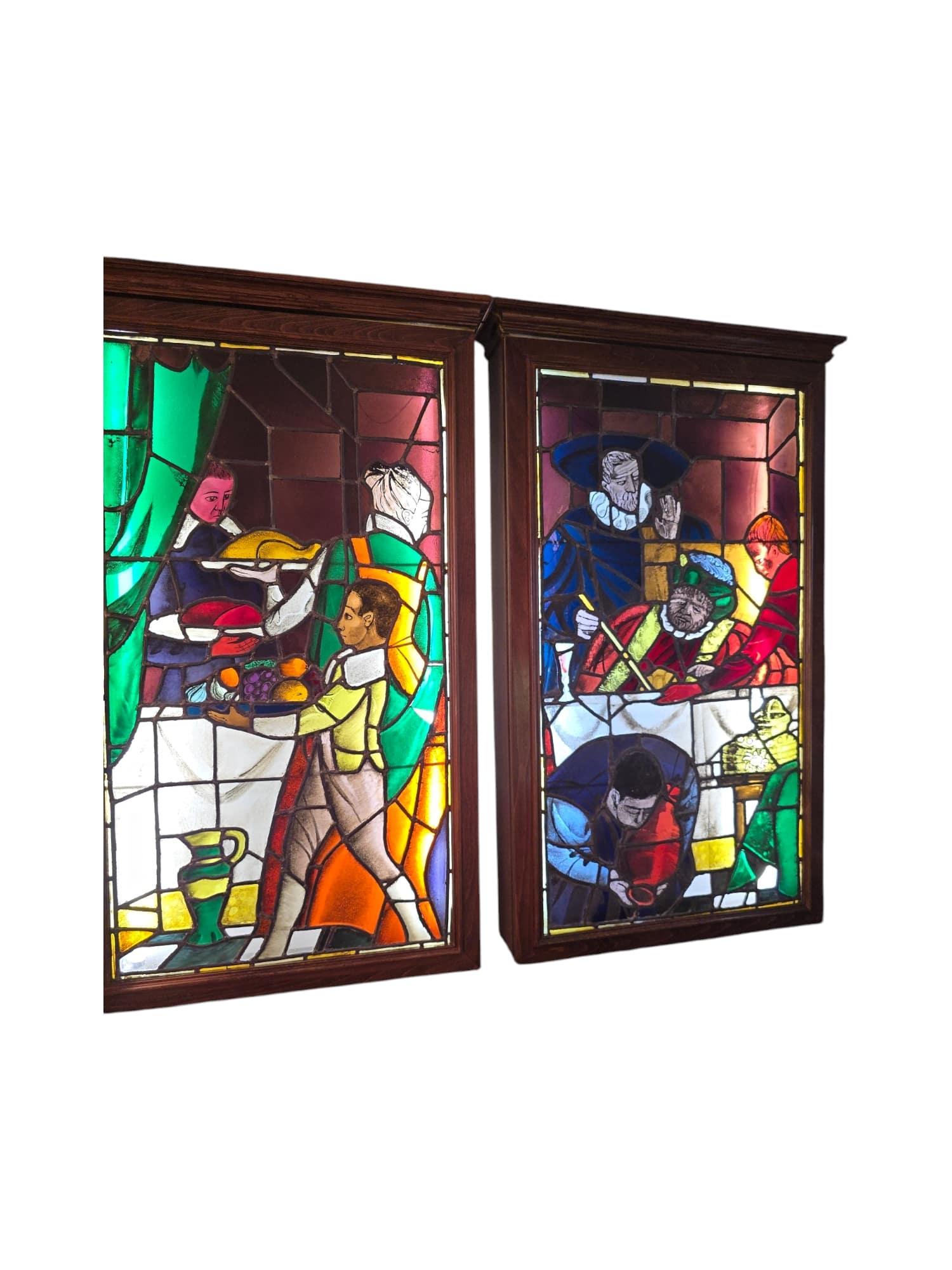 Ein Paar Buntglastafeln aus dem 19. Jahrhundert mit der Darstellung des Don Quixote im Angebot 5