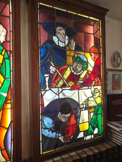 Pair of 19th-Century Stained Glass Panels Depicting Don Quixote