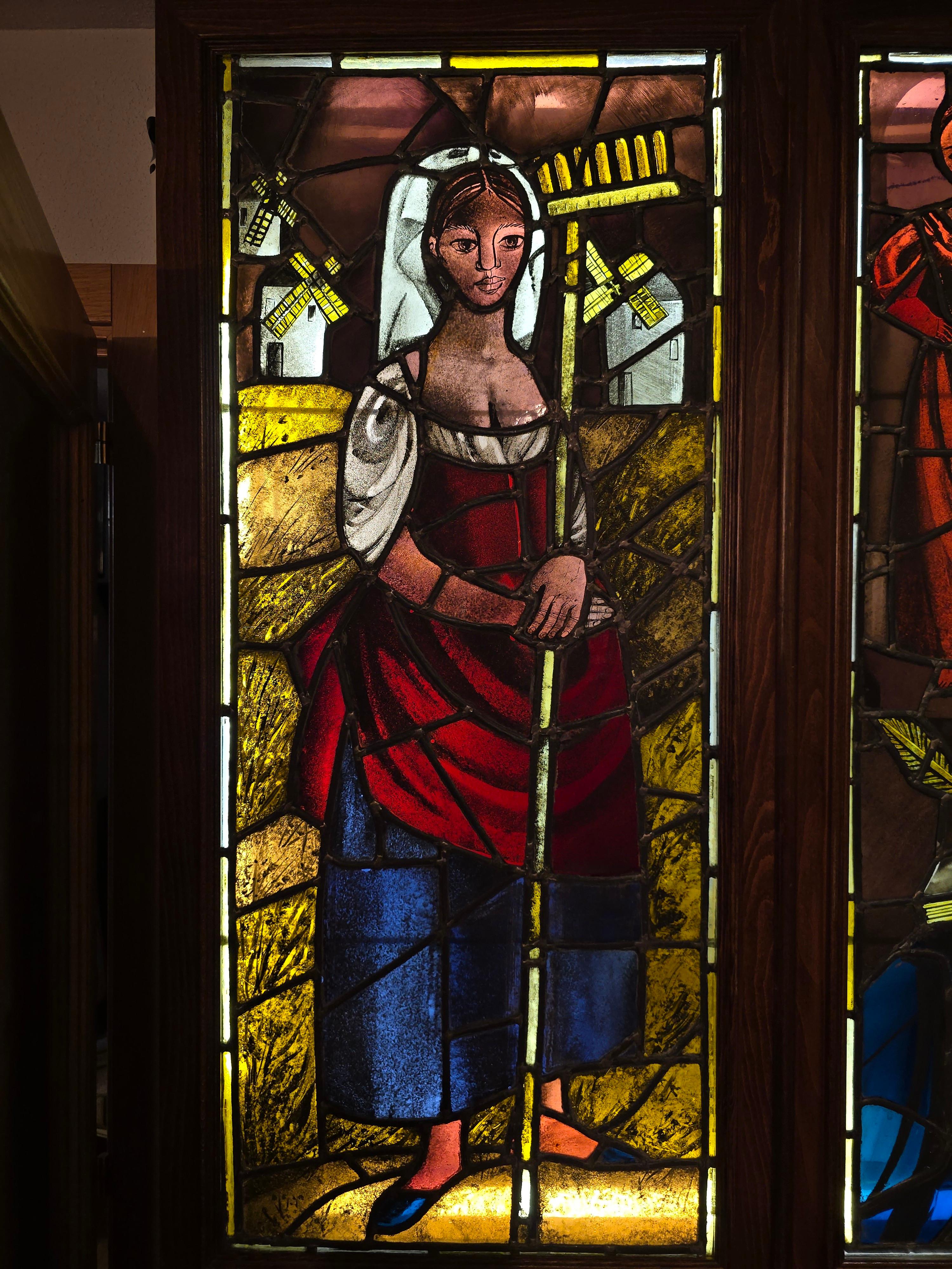Mid-19th Century Pair of 19th-Century Stained Glass Panels Depicting Don Quixote For Sale